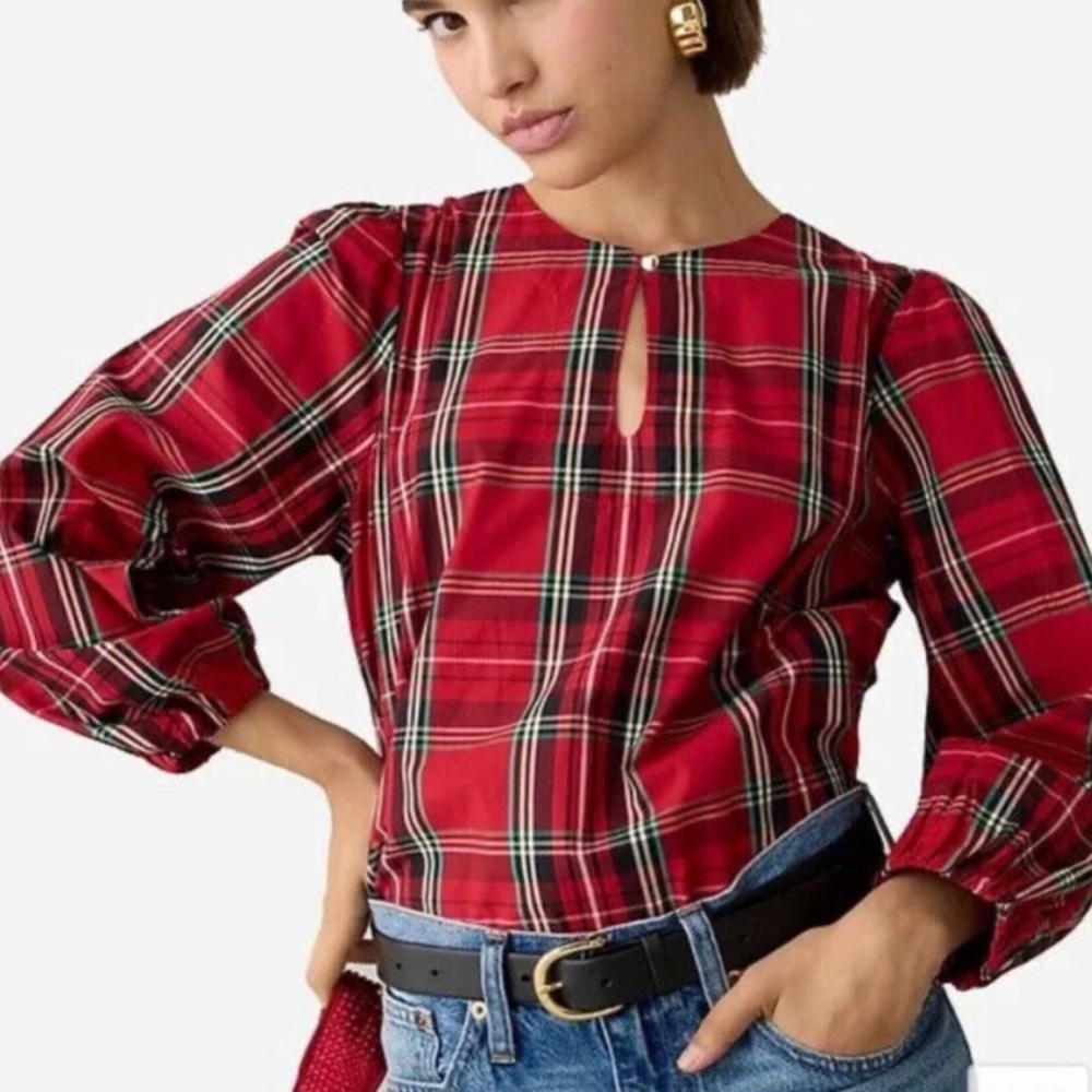 J. Crew Red Plaid Blouse